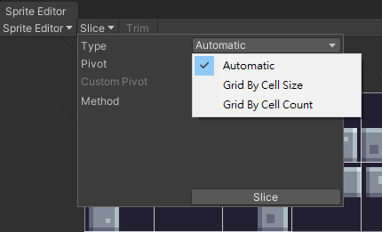 Sprite Editor視窗的三種切割方式