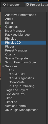 找到Project Setting視窗中的Physic2D頁面。